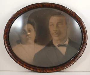 Antique Black Americana Couple Photo Portrait Well Dressed Oval Frame 15 x 18" - Picture 1 of 7