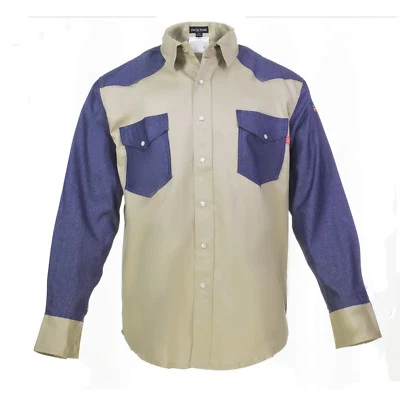 Flame Resistant Work Shirt FRC - 88/12 Cotton blend, 7 oz, Western Style 2-tone - Image 1 of 4