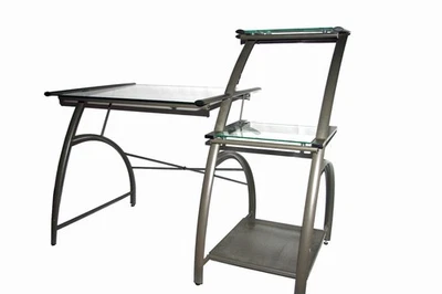 Escritorio de computadora Vincent de acero y vidrio con múltiples superficies - Acme Furniture Inc. Foto 1 de 2