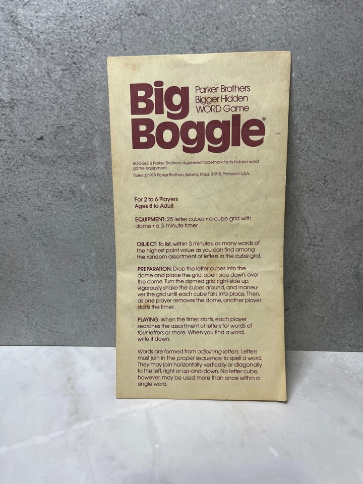 1979 Big Boggle Word Game - Replacement Instructions - Image 1 of 1