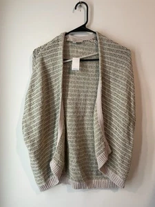 Loft Strickjacke vorne offen ärmellos Poncho grün Leinenmischung Gr. Small neu - Bild 1 von 5
