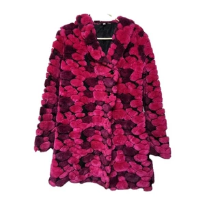 Vintage Y2k Sanduhr rosa rot Kunstfell durchsichtig Netz Mantel Large Rave Festival Punk - Bild 1 von 9