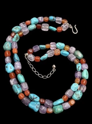Jay King Mine Finds DTR Double Row Beaded Sterling Necklace Turquoise Amethyst  - Image 1 of 4