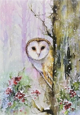 Woodland Owl Small Boxed Holiday Cards (20 cards, 21 self-sealing envelopes) - Image 1 of 4