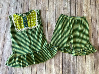 Pantalones cortos Persnickety talla 12 verde azul rayas Lou Lou rayas sin mangas y volantes GB Foto 1 de 2