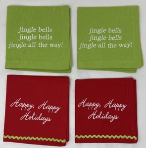 Holiday Cocktail Napkins set of 4 Pomegranate Cotton Red Green - Bild 1 von 17