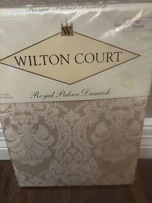 Royal Palace Wilton Court champagne ivory damask 90” circle tablecloth New - Image 1 of 2
