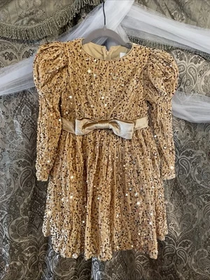 Gold Sequin Dress with Bow, size 11 Youth for Any Occasion event - Image 1 of 4