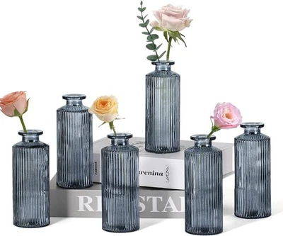 Mini jarrones de brotes de 6 piezas como centros de mesa verticales de boda para mesas, jarrones negros Foto 1 de 4