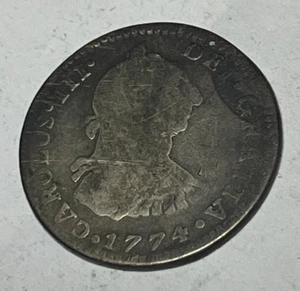 1774 Mo FM Mexico Silver 1 Real Dark Good G Scratch Obverse - Picture 1 of 2