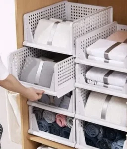 Schrank Organizer Kleiderschrank Aufbewahrungsbox Schrankkörbe stapelbar 3er Set - Bild 1 von 7