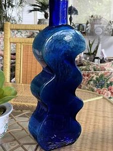 "Florero vintage de vidrio Blenko 8904 pieza rompecabezas azul azul azul 16"" diseño Hank Adams" - Imagen 1 de 10