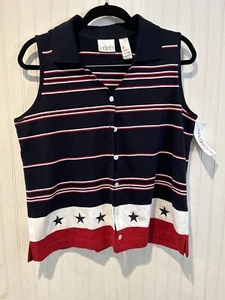 Top sin mangas vintage Liz Claiborne patriótico con botones NUEVO CON ETIQUETAS. Talla L. Años 90  - Imagen 1 de 4