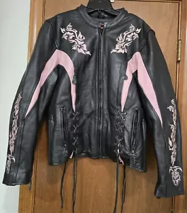 Women's Black/Pink Moto Leather Jacket By Milwaukee Leather Removable Liner XL - Foto 1 di 24