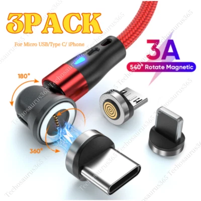 540° Rotate Magnetic Phone Charger Charging Cable For Micro USB/Type C/ iPhone - Image 1 of 4