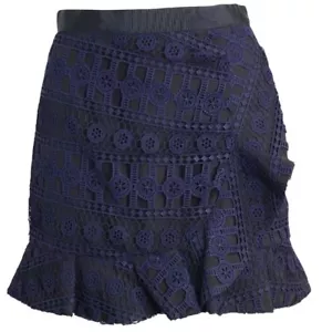 SELF PORTRAIT Guipure Lace Ruffle Mini Skirt in Blue/Black, sz 8-10 RRP $500 - Picture 1 of 7