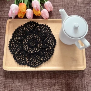 4Pcs/Lot Black Vintage Hand Crochet Lace Doilies Round Table Mat Flower Doily 8" - Picture 1 of 5