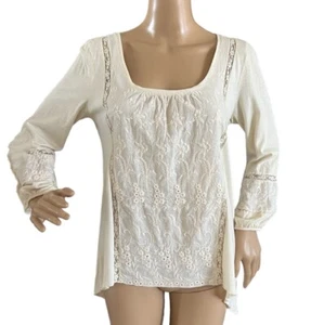 Anthropologie Tiny Embroidered Top Lace Detail High Low Beige Womens Large - Picture 1 of 5