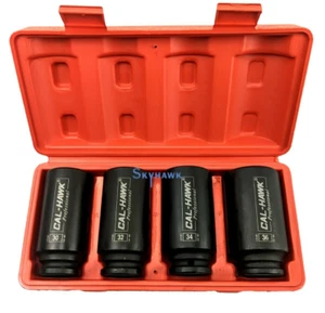 JUEGO DE 4 ENCHUFES DE IMPACTO PROFUNDO CON TUERCA DE HUSILLO/EJE MÉTRICA DE 1/2" CrMo acero negro PO4 - Imagen 1 de 5