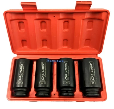 4pc 1/2"dr 6pt Metric SPINDLE/AXLE NUT DEEP IMPACT SOCKET SET CrMo Steel Blk PO4 - Image 1 of 4