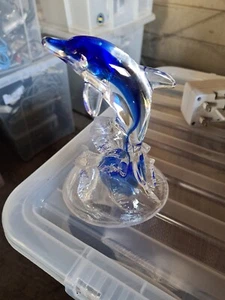 Vintage italian dolphin on a wave figurine glass sculpture - Picture 1 of 4