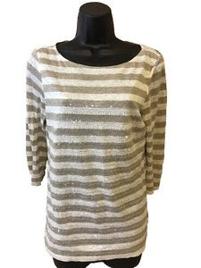 Robert Kitchen Canada Womens Shirt Size Small Blouse Sequin Striped 3/4 Sleeve - Picture 1 of 12