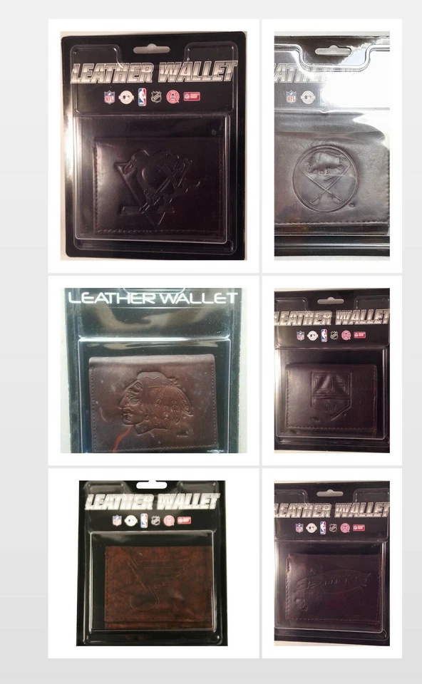 NHL TEAM BROWN LEATHER TRI-FOLD WALLET EMBOSSED TEAM LOGO NEW - Image 1 of 1