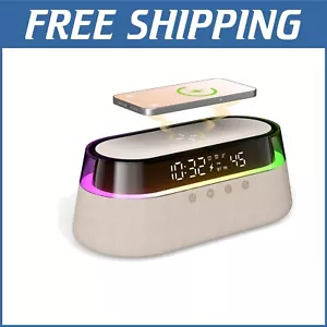 Compact Digital Alarm Clock with Bluetooth and 15W Wireless Charging Pad - Picture 1 of 8