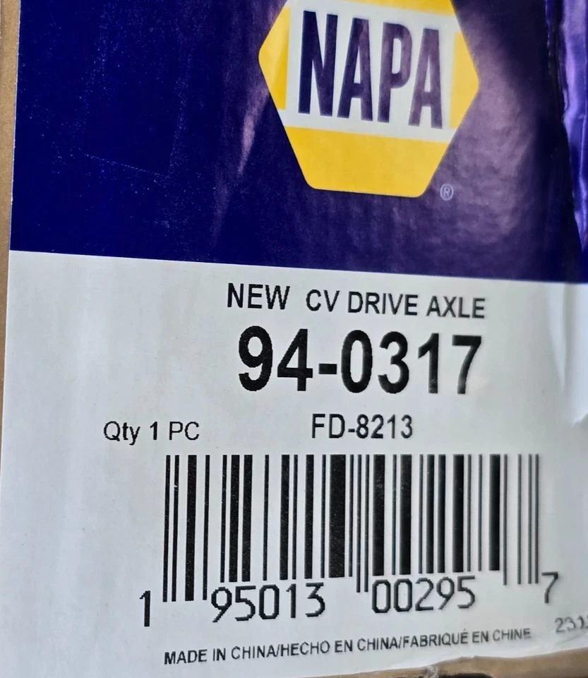 Napa CV DRIVE AXLE 94-0317, FD-8213, NEW Foto 1 de 1