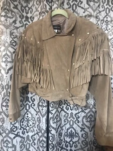 RARE Vintage Outer Wear by Phoenix Western Fringe Suede Cropped Jacket Med Large - Picture 1 of 17