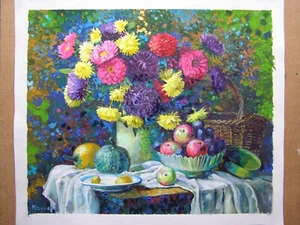 DAHILIA Blumen Stillleben Öl Original Gemälde Kunst vom Künstler - Bild 1 von 5