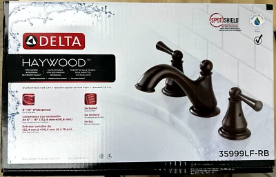 Delta Haywood Oil Rubbed Bronze Widespread 3-Hole Bathroom Faucet w/ Drain NEW! - Image 1 of 2