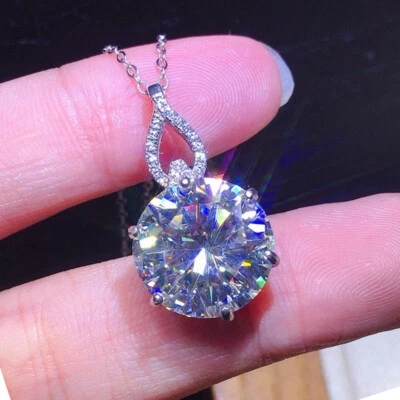 New 10mm Shinny Women Girl Jewelry Moissanite Gemstone Silver Pendant Necklaces - Image 1 of 4