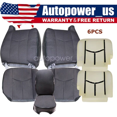 Cubierta de asiento de tela delantera gris oscuro para Chevy Silverado 1500 2500 3500 2003-07 Foto 1 de 4