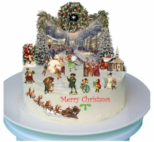 Stand Up Vintage Traditional Victorian Christmas Scene with Edible Wafer Paper - Picture 1 of 2