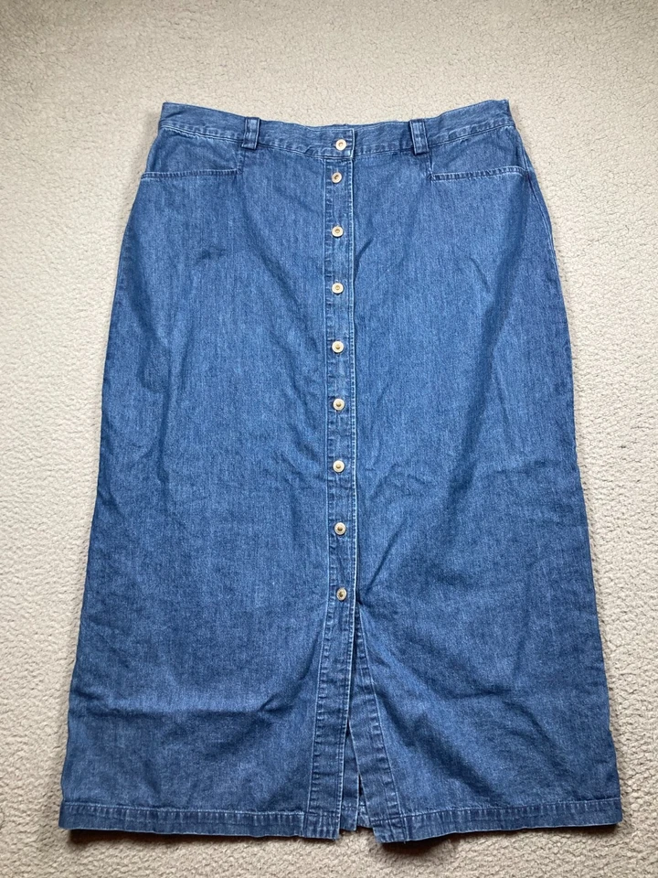Vintage Marsh Landing Skirt Women's Plus 22W Blue Denim Modest Button Front - Image 1 of 4