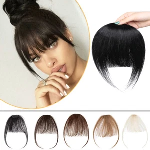 Natural Thin Fringe Bangs Remy Human Hair Extensions Clip in on Front Hairpieces - Picture 1 of 41