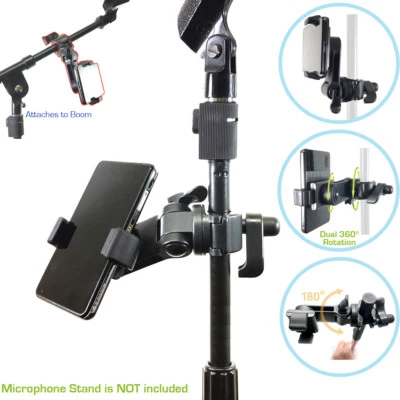 Universal Microphone Mic Stand Mount Phone Holder For iPhone 16 15 14 13 Pro MAX - Image 1 of 4