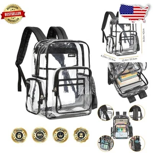 Unisex Heavy Duty Clear Backpack with Spacious Laptop Sleeve & Ergonomic Design - Picture 1 of 8