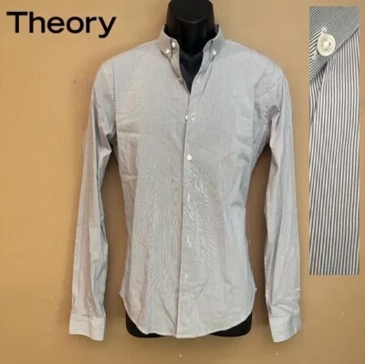 Camisa Theory Rayas Elastizada Abotonada Pequeña Suavemente Usada 82% Algodón / 14% Poli Foto 1 de 4