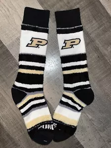 PURDUE BOILERMAKERS COLLEGE TEAM WHITE WOMENS SOFT COMFY FUZZY CREW SOCKS - Picture 1 of 1
