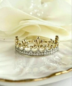 2.00 Ct Round Simulated Diamond Wedding Crown Ring 14K Yellow Gold Plated - Picture 1 of 4