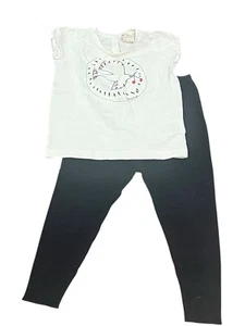 BONPOINT GIRL'S GRAPHIC TEE T SHIRT SHORT SLEEVE BLACK LEGGINGS SET OUTFIT 2-3 - Picture 1 of 8