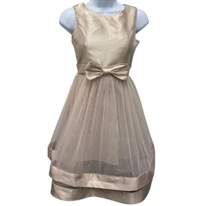 Speechless Girls Dress 12 Kids Flare Dress gold Sheer Satin Bow flowergirl - Picture 1 of 5