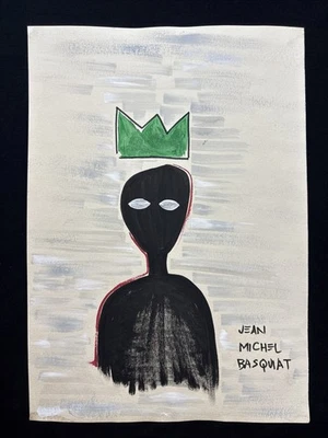 JEAN-MICHEL BASQUIAT dibujo en papel antiguo firmado estampado vintage Foto 1 de 2