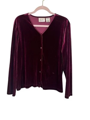 Retro Velvet Cardigan Burgundy XL Preppy Classic Chic Neutral Minimalist 80s - Image 1 of 4