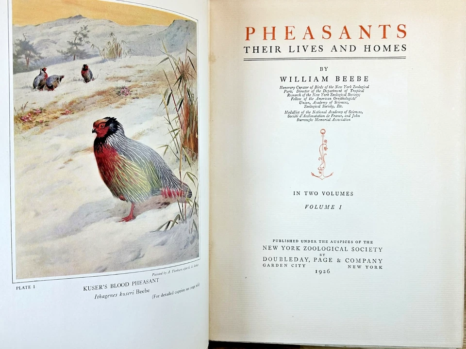 SIGNED Pheasants: Their Lives and Homes 1926 William Beebe Limited 1st Edition - Image 1 of 4