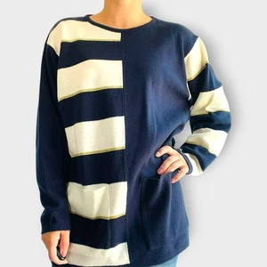 Suéter túnica vintage Segue a rayas acento dorado náutico bloque de color talla grande - Imagen 1 de 9