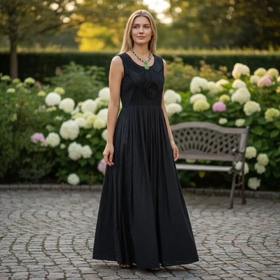 Maxi Vestido Grace Para Mujer Sin Mangas Algodón Callado Gasa Negro Mediano Caprichoso Foto 1 de 4