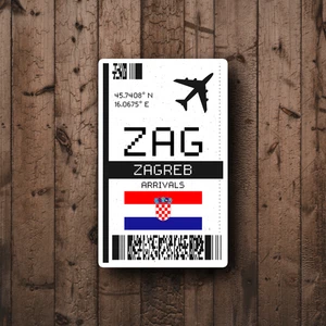 ZAG Zagreb, Croatia Boarding Pass Glossy Sticker - Travel Sticker - Picture 1 of 4